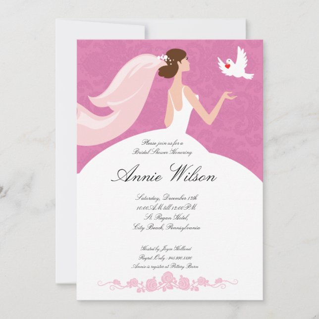 Bridal-Duschkarte mit weißer Taube Einladung (Vorderseite)