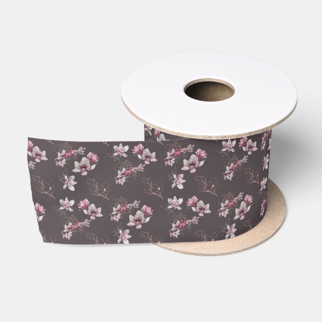 Bridal Dusty Burgundy Blume und Vögel Satinband (Spule)