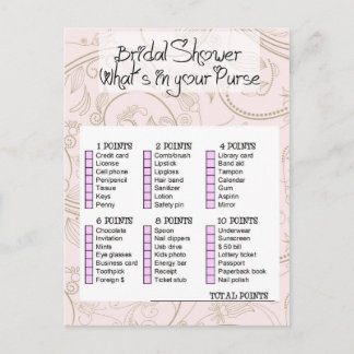 Bridal game- What i in your shower purse? Einladungspostkarte