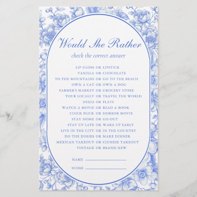 Bridal Game würde sie eher etwas Blaues (Vorderseite)