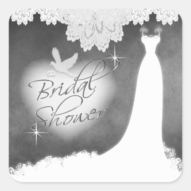 Bridal Gown auf Chalkboard mit Lace & White Dove Quadratischer Aufkleber (Vorderseite)