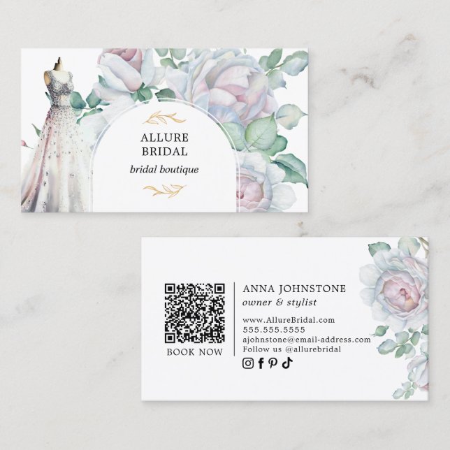 Bridal Gown Blooming Florals QR-Code Visitenkarte (Vorne/Hinten)