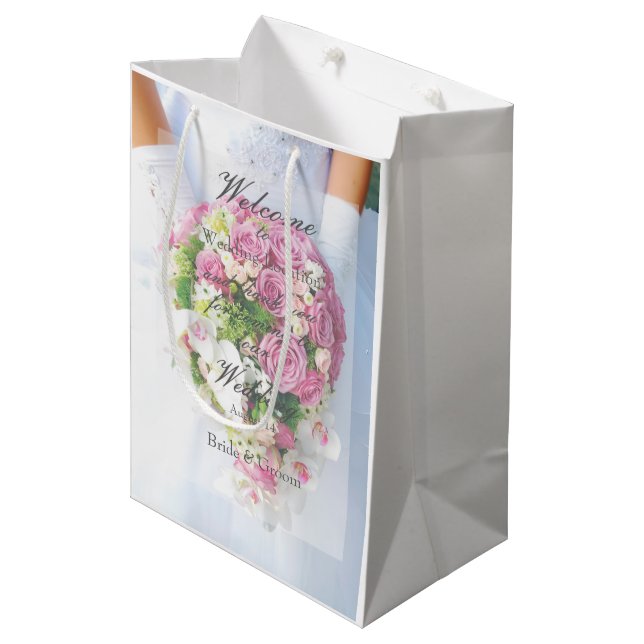 Bridal Lace Blume Bouquet Wedding Mittlere Geschenktüte (Vorderseite Schrägansicht)