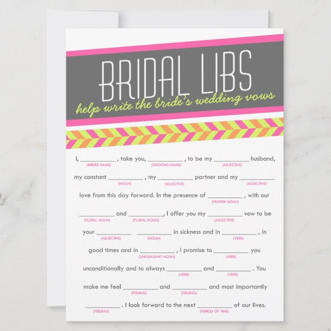 Bridal Libs Junggeselinnen-Abschied Game Card (neu (Vorderseite)