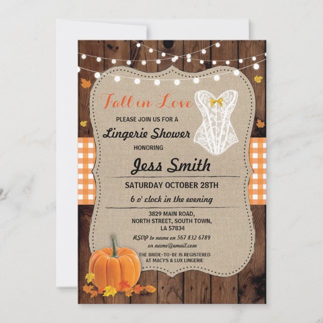 Bridal Lingerie Dusche Party Pumpkin Fall in Liebe Einladung (Vorderseite)