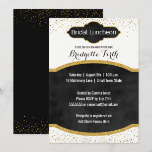 Bridal Luncheon   Black Gold Glitzer Brautparty Einladung