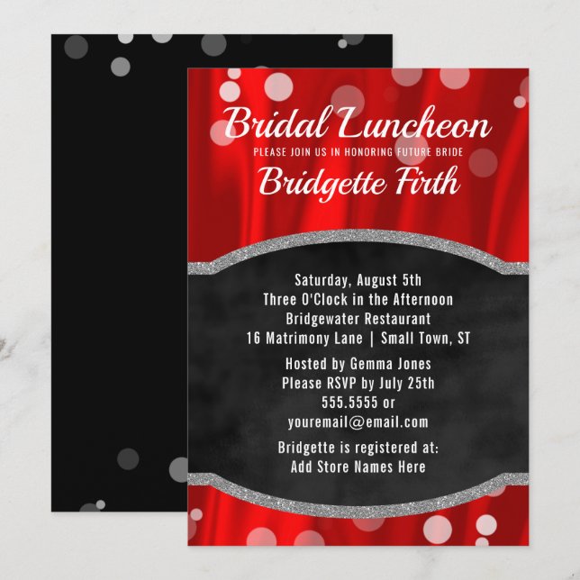 Bridal Luncheon | Elegantes Rotes Schwarzes Brautp Einladung (Vorne/Hinten)