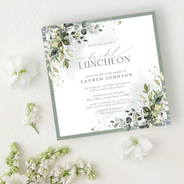 Bridal Luncheon Floral Dusty Blue Eucalyptus Einladung (Von Creator hochgeladen)