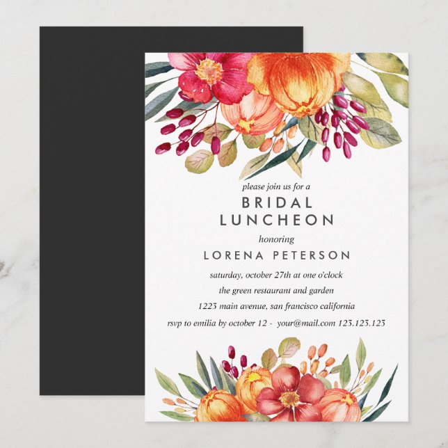 Bridal Luncheon Hochzeit mit bemalten Blume Einladung (Vorne/Hinten)