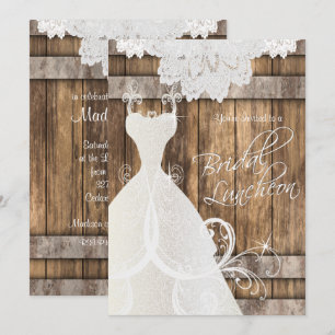 Bridal Luncheon in Rustikalem Holz und Spitzen Einladung