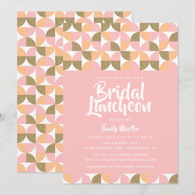 Bridal Luncheon Modern Pink Gold Brautparty Einladung (Vorne/Hinten)