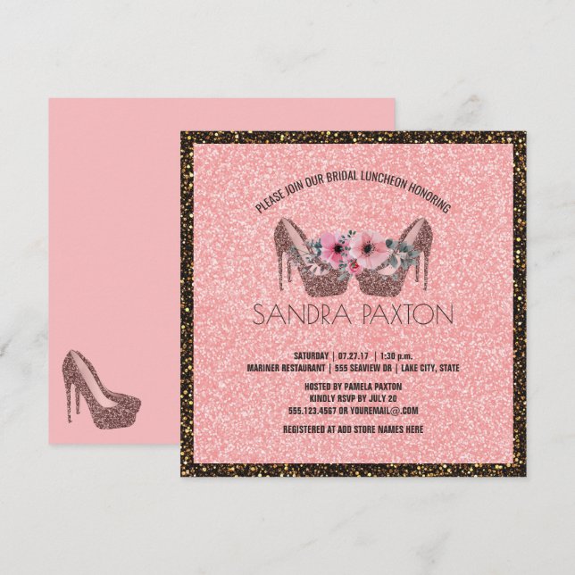 Bridal Luncheon Pink Glitzer | Polterabend Einladung (Vorne/Hinten)