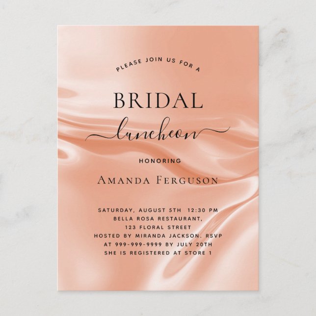 Bridal luncheon Rose Goldseide Einladungspostkarte (Vorderseite)