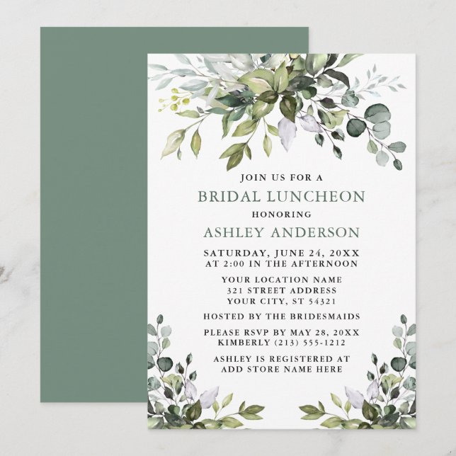 Bridal Luncheon Sage Green Einladung (Vorne/Hinten)