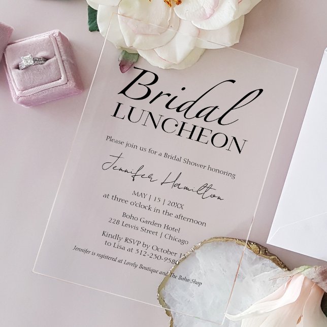 Bridal Luncheon | Schwarz-Weiß-Brautparty Acryleinladungen (Von Creator hochgeladen)
