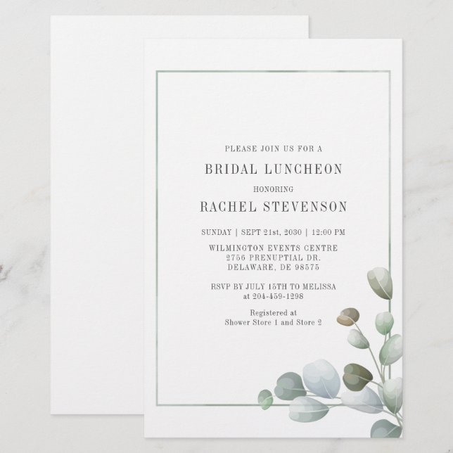 Bridal Luncheon Watercolor Eukalyptus Greenery Briefpapier (Vorne/Hinten)