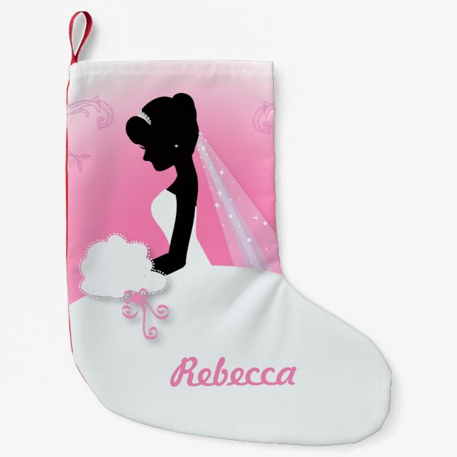 Bridal Mrs Right Pink Braut Silhouette Kleiner Weihnachtsstrumpf (Vorderseite)