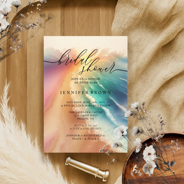 Bridal Ocean Beach Signature Summer Watercolor Einladung (Von Creator hochgeladen)
