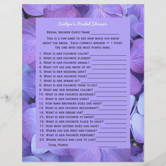 Bridal oder Polterabend Party Game — Hydrangeas (Vorderseite)