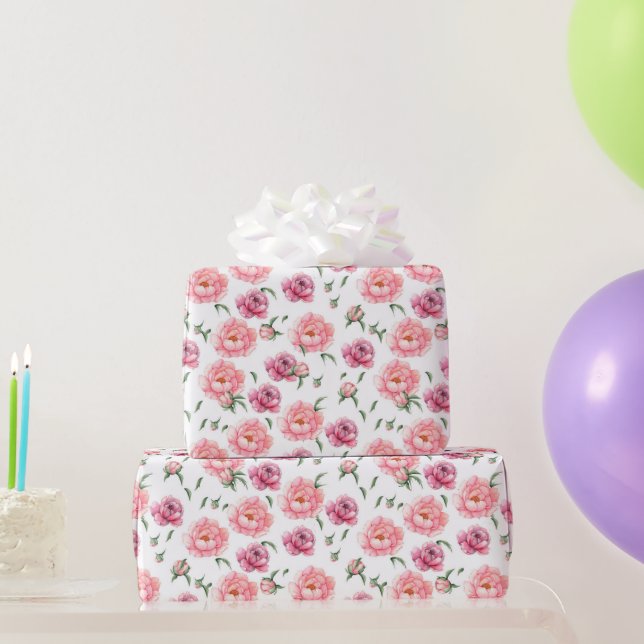 Bridal Pink Watercolor Peonies Geschenkpapier (Partygeschenke)