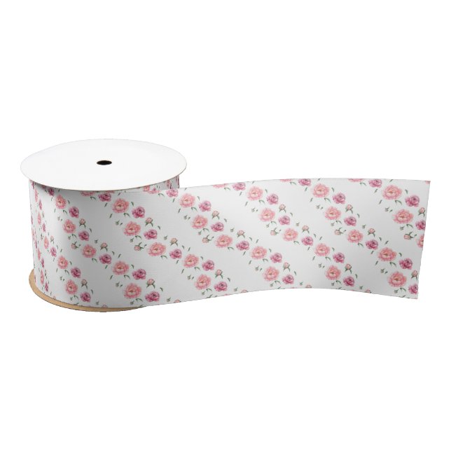 Bridal Pink Watercolor Peonies Satinband (Spule)