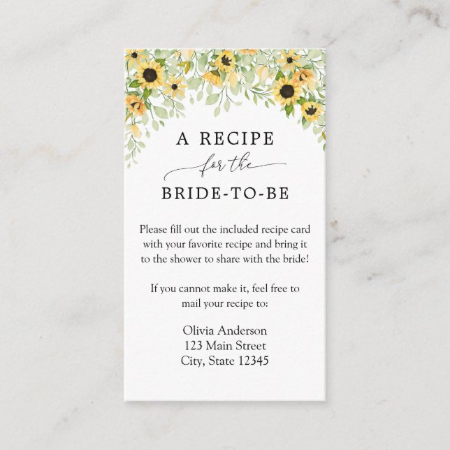 Bridal-Rezeptionskarte für Sonnenblumen Begleitkarte (Vorderseite)