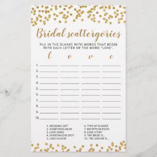 Bridal Scattergories bearbeitbares Brautparty