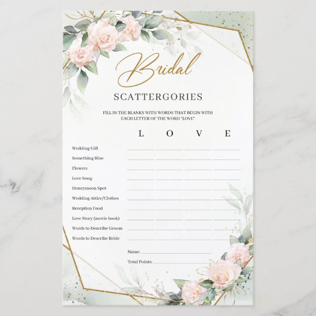 Bridal Scattergories game (Vorderseite)