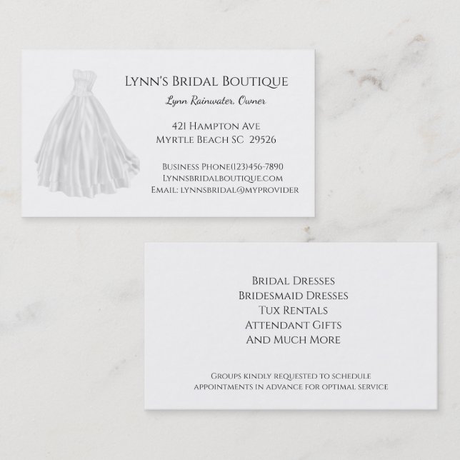 Bridal Shop Business Card Visitenkarte (Vorne/Hinten)