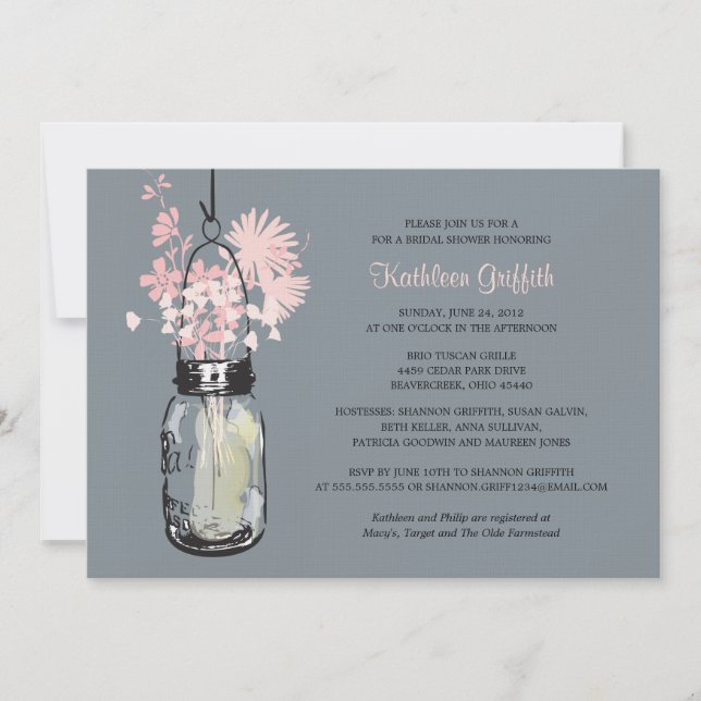 Bridal Showe Wildblumen & Mason Jar Einladung (Vorderseite)