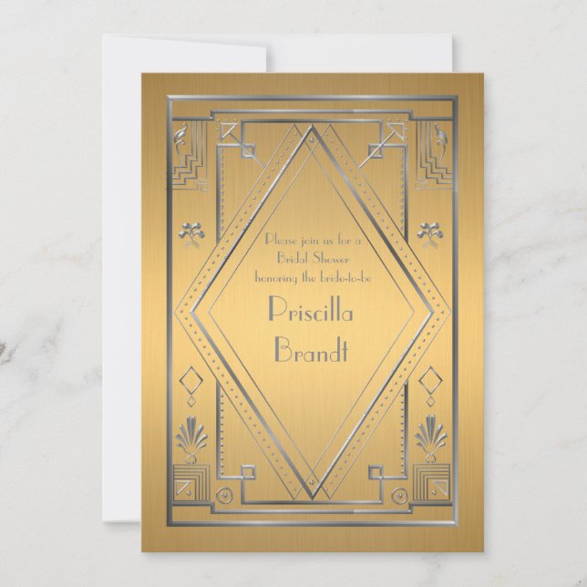 Bridal Showeinladung, großartiger Gatsby, Gold und Einladung (Vorderseite)
