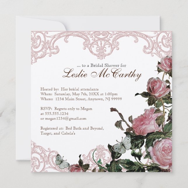 Bridal Showeinladung - Trellis Rose Vintag Einladung (Vorderseite)