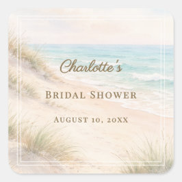 Bridal Shower beach coastal elegant Quadratischer Aufkleber