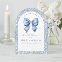 Bridal Shower Blue Bow Arch Vintage Floral Pattern
