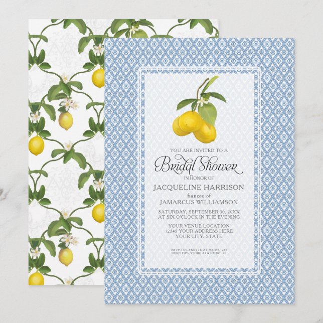Bridal Shower Citrus Garden Lemon Trellis Pattern Einladung (Vorne/Hinten)
