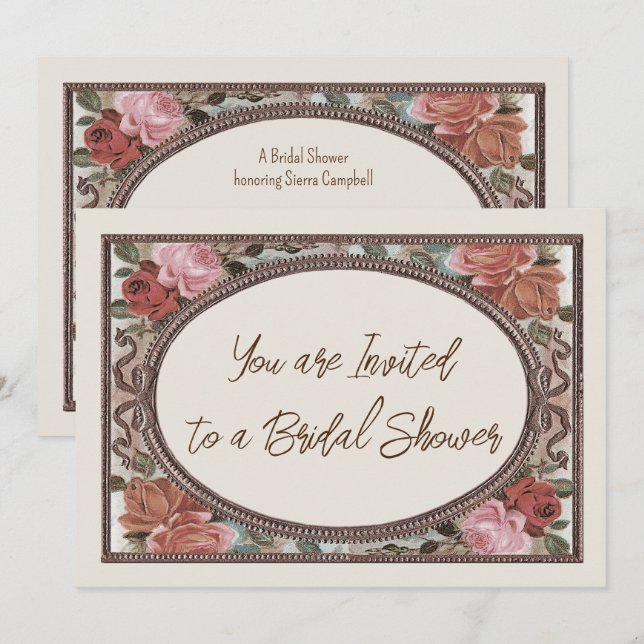 Bridal Shower Einladung Elfenbeinküste Vintage Ros (Vorne/Hinten)
