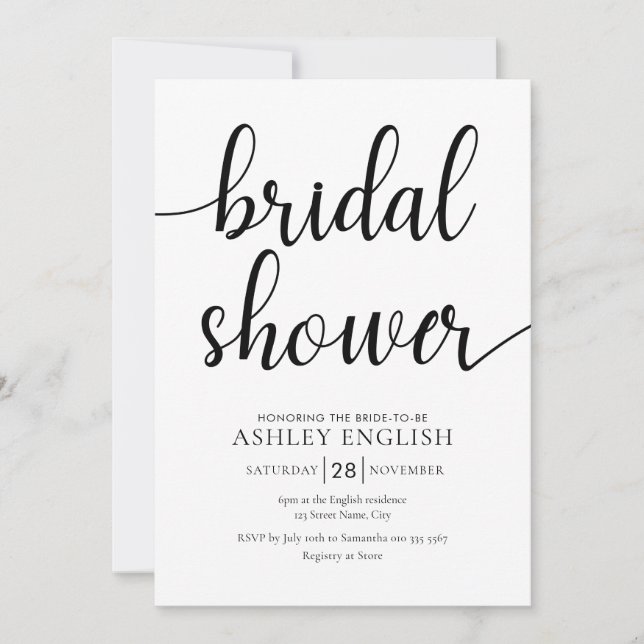 Bridal Shower Einladung - Moderne schwarze Schrift (Vorderseite)