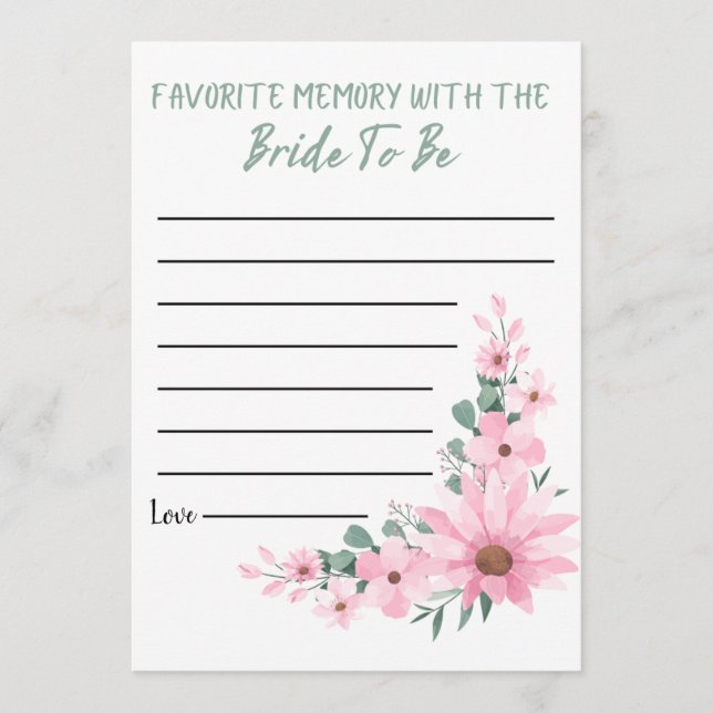 Bridal Shower Favorite Memory Game Pink Flowers Hinweiskarte (Vorderseite)