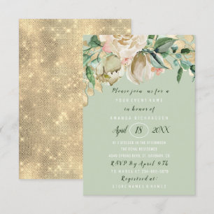 Bridal Shower Flower Brunch Mint Green Gold Roses Einladung