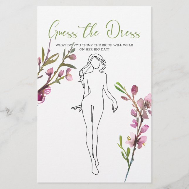 Bridal Shower Game Cherry Blossom Guess the Dress Flyer (Vorne)