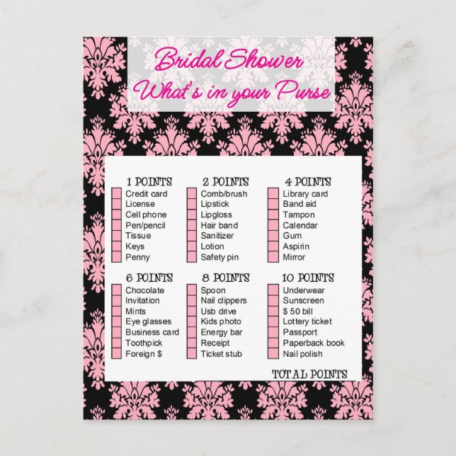 Bridal Shower game, What i, your purse Einladungspostkarte (Vorderseite)