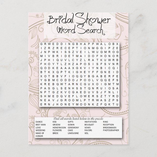 Bridal Shower game, Word SEarch, Einladungspostkarte (Vorderseite)