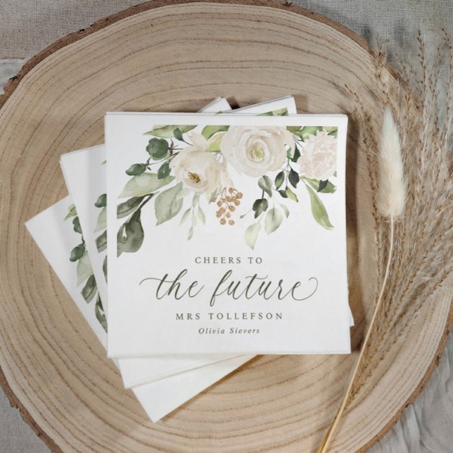 Bridal Shower Garden Sage Green Floral Elegant Serviette (Sage green bridal shower napkins with watercolor floral greenery and “cheers to the future Mrs.”)