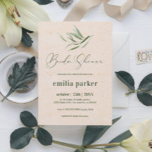 Bridal Shower Green Foliage Beige Paper