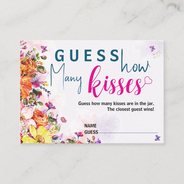 Bridal Shower Guess How Many Kisses Spring Floral Begleitkarte (Vorderseite)