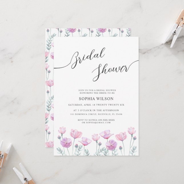 Bridal Shower Invitation delicate flowers. Einladung (Vorderseite/Rückseite Beispiel)