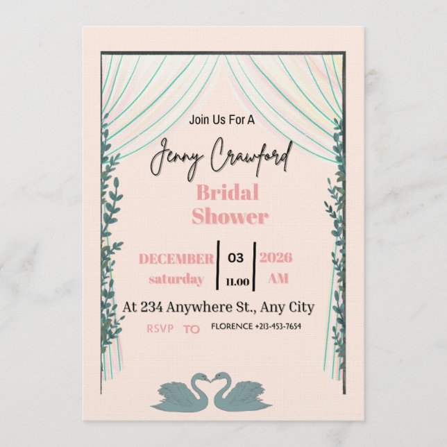 Bridal Shower Invitation | Elegant Pink Customizab Einladung (Vorderseite)