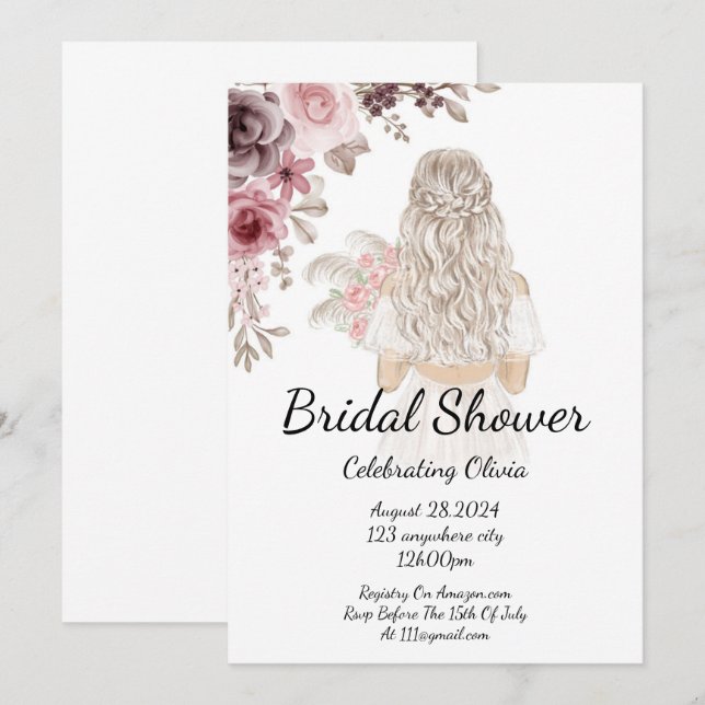 BRIDAL SHOWER INVITATION FLORAL EINLADUNG (Vorne/Hinten)