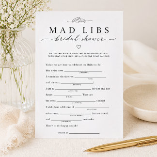 Bridal Shower Mad Libs Party Game Card