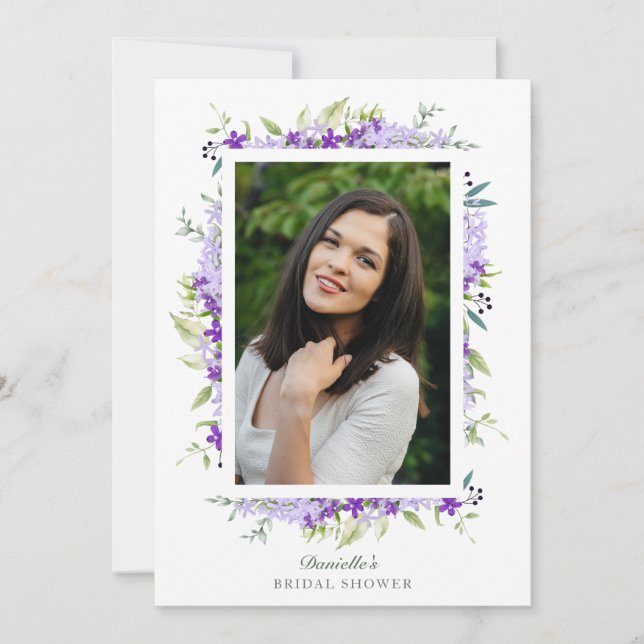 Bridal Shower Purple Shades Flower Branches Photo Einladung (Vorderseite)